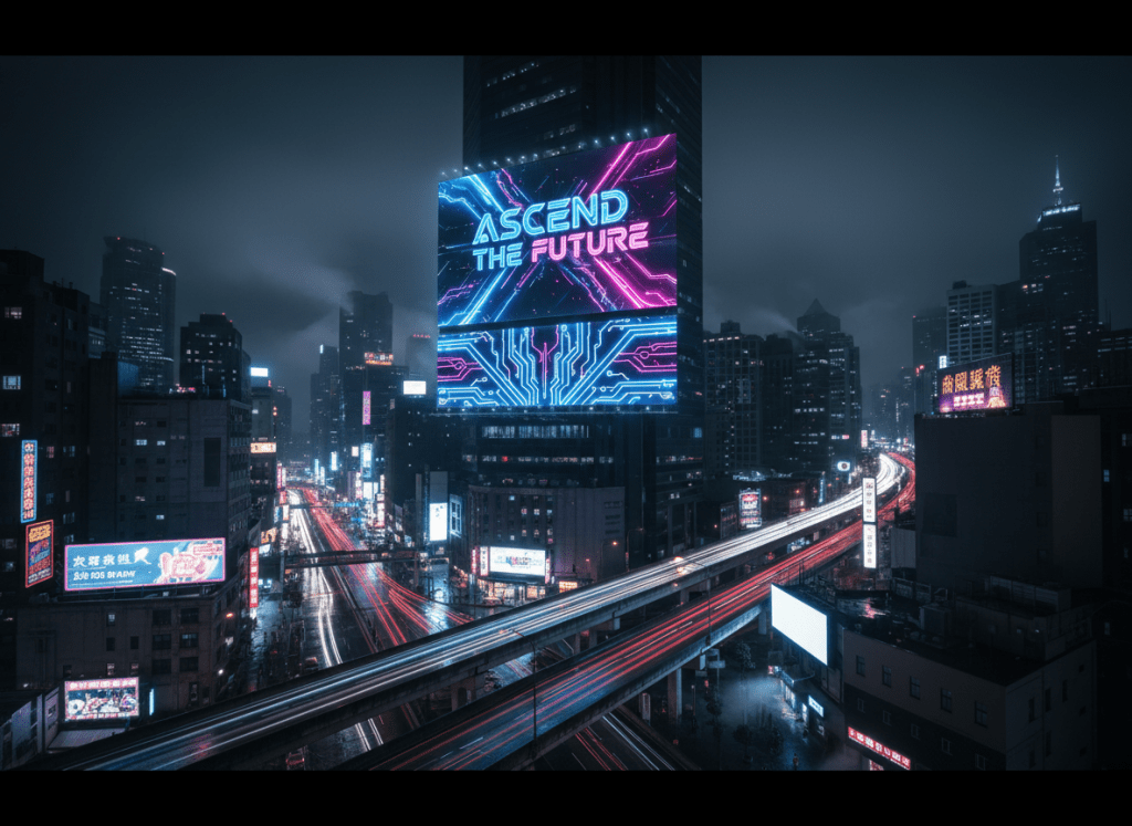 LucidMediax campaign — digital billboard in urban cityscape at night